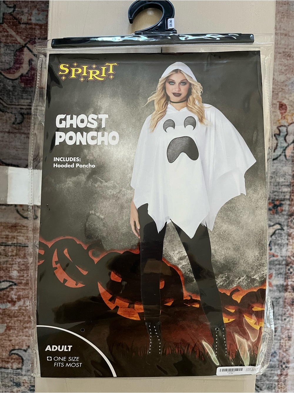 Spirit White Ghost Poncho Costume with Black Face Accent